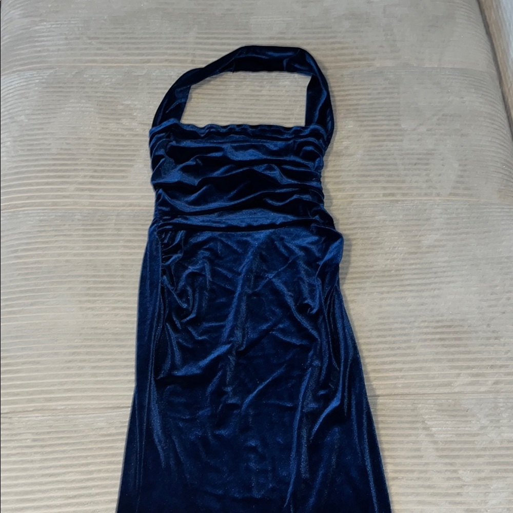 Elegant Navy Blue Velvet Dress